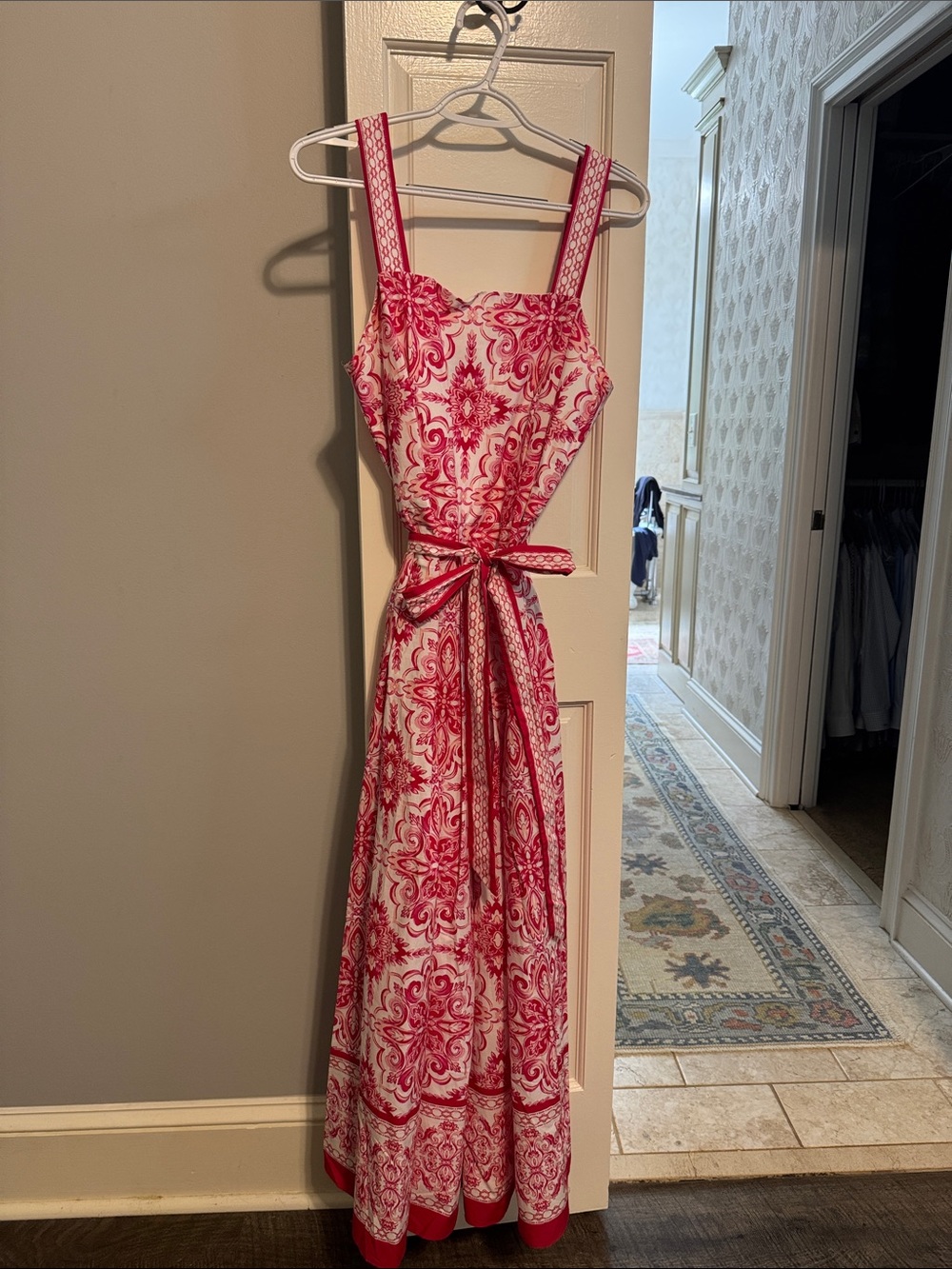 Talbots Pink and White Paisley Maxi Dress with Tie Waist